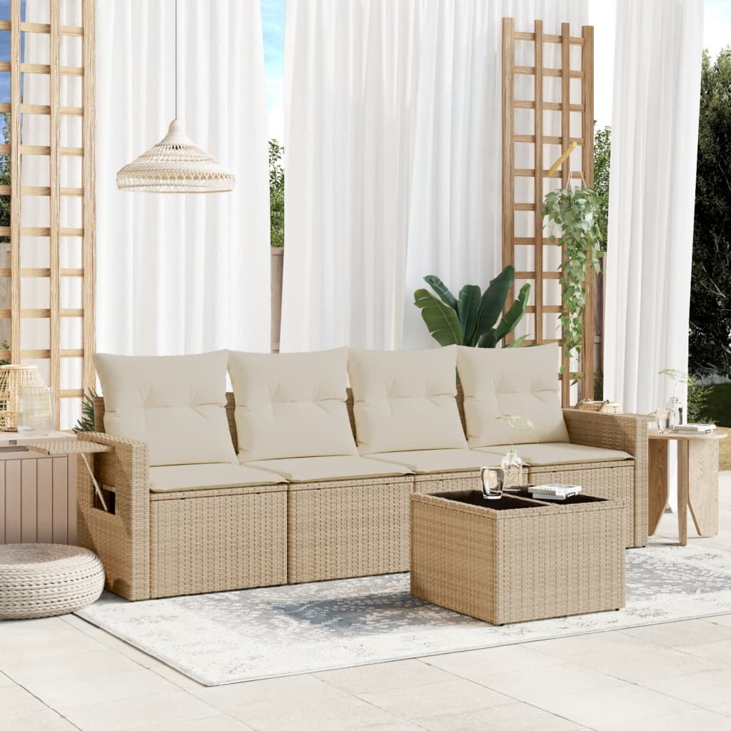vidaXL 4-Piece Poly Rattan Lounge Set with Cushions Black
