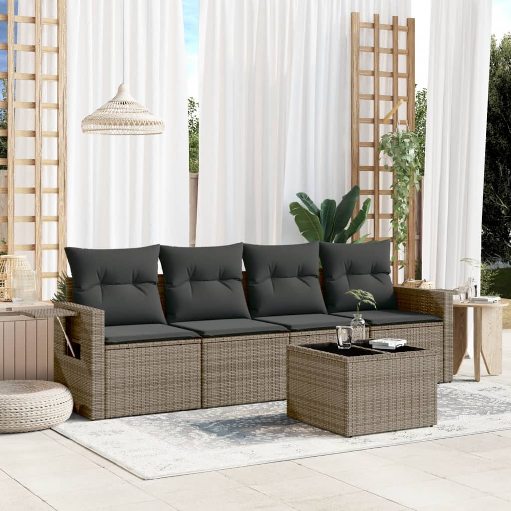 vidaXL 4-Piece Poly Rattan Lounge Set with Cushions Black