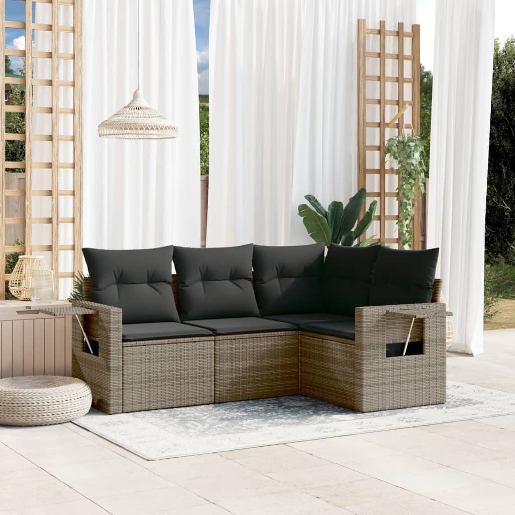 vidaXL 4-Piece Poly Rattan Lounge Set with Cushions Black