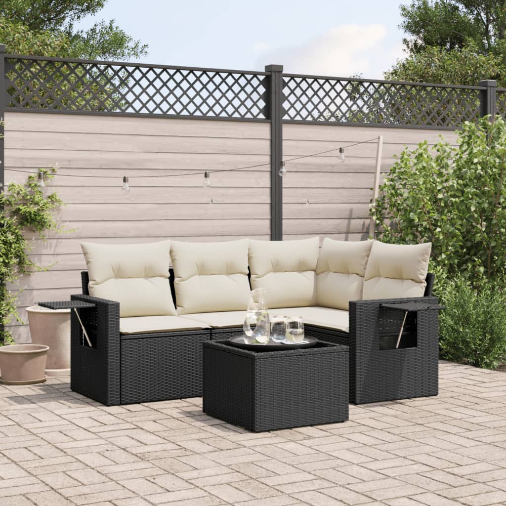 vidaXL 4-Piece Poly Rattan Lounge Set with Cushions Black