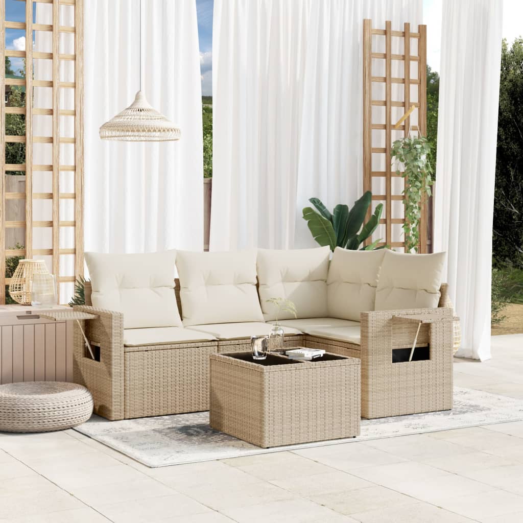 vidaXL 4-Piece Poly Rattan Lounge Set with Cushions Black