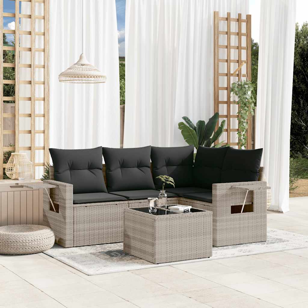 vidaXL 4-Piece Poly Rattan Lounge Set with Cushions Black