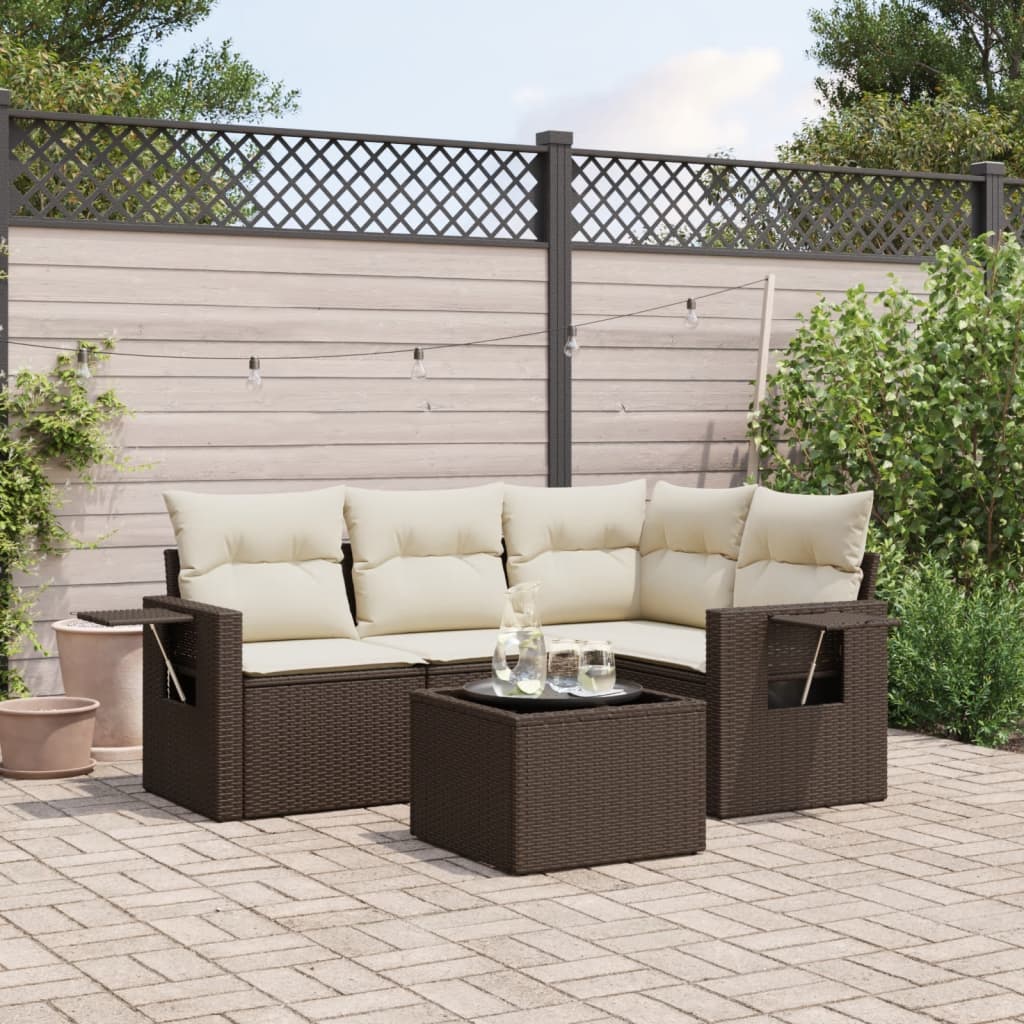 vidaXL 4-Piece Poly Rattan Lounge Set with Cushions Black
