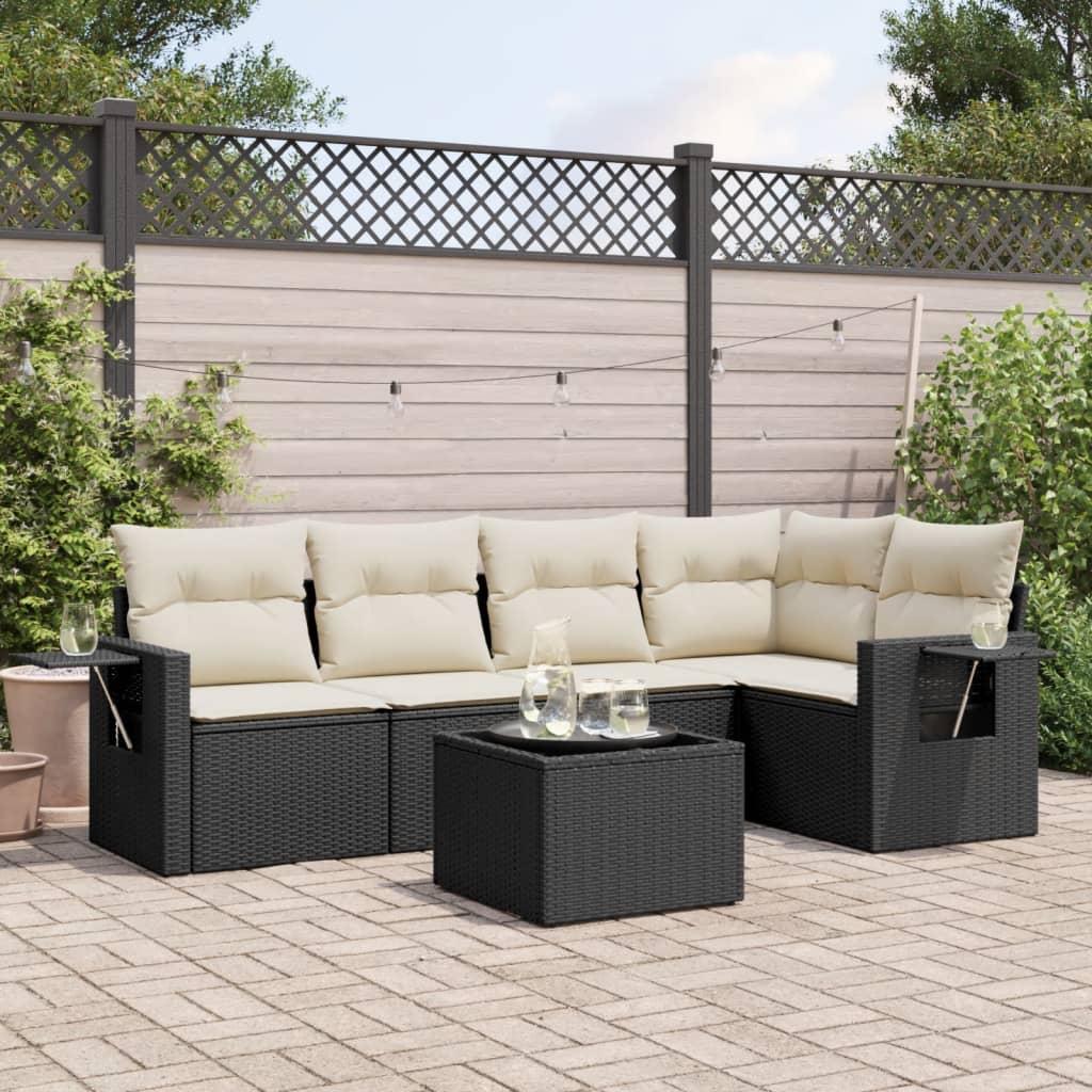 vidaXL 5-piece Lounge Set with Cushions Poly Rattan Black