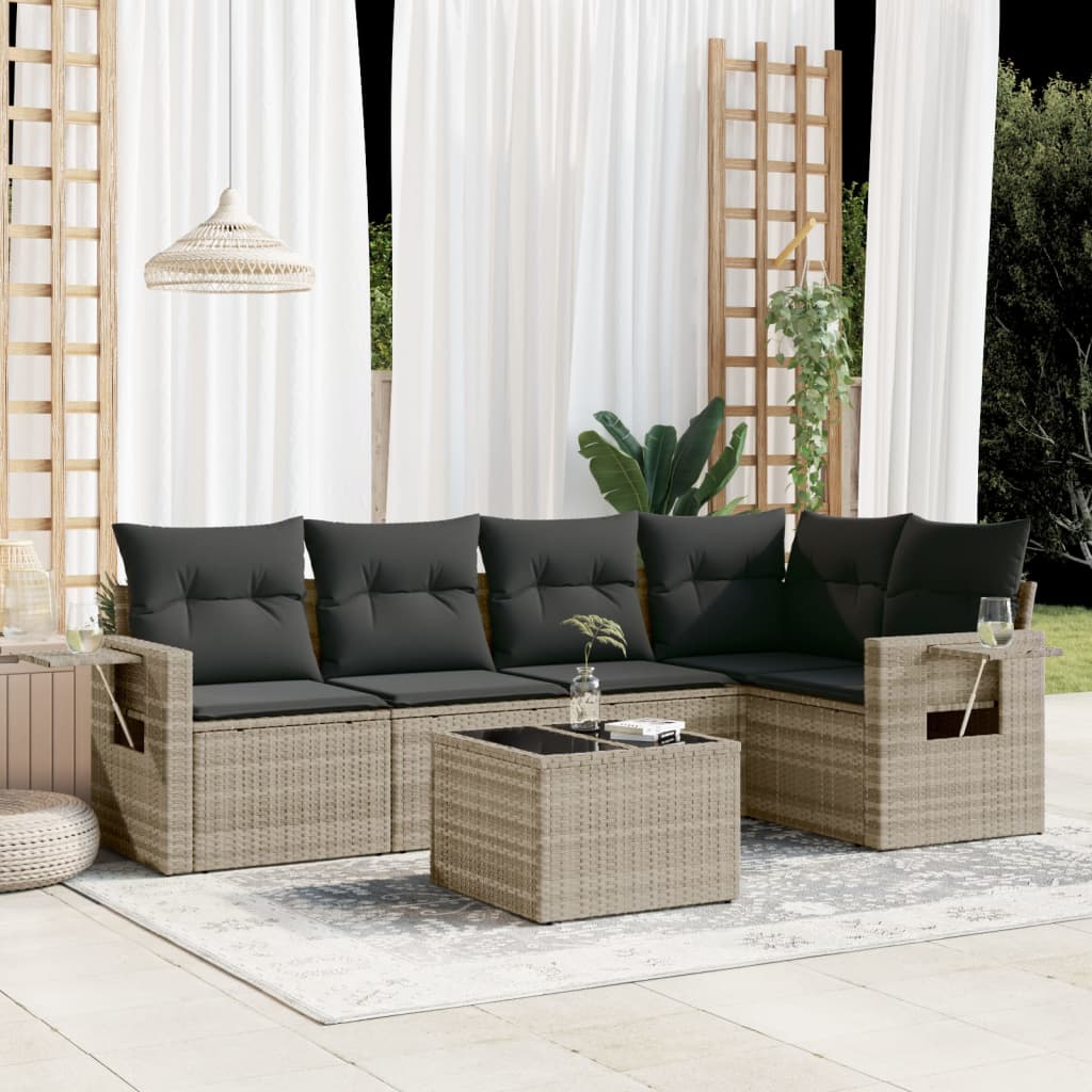 vidaXL 5-piece Lounge Set with Cushions Poly Rattan Black