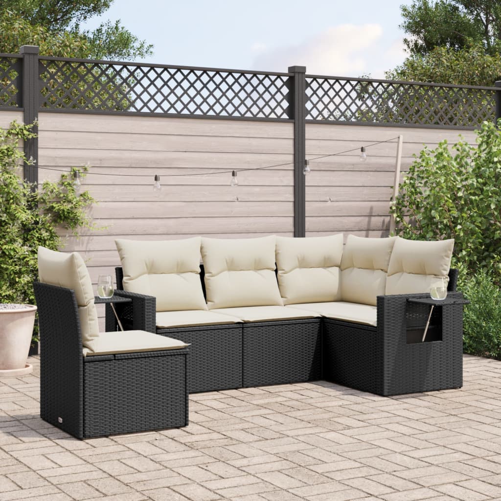 vidaXL 5-piece Lounge Set with Cushions Poly Rattan Black