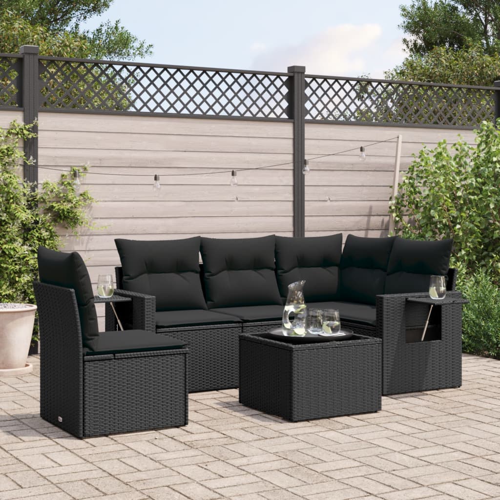 vidaXL 5-piece Lounge Set with Cushions Poly Rattan Black