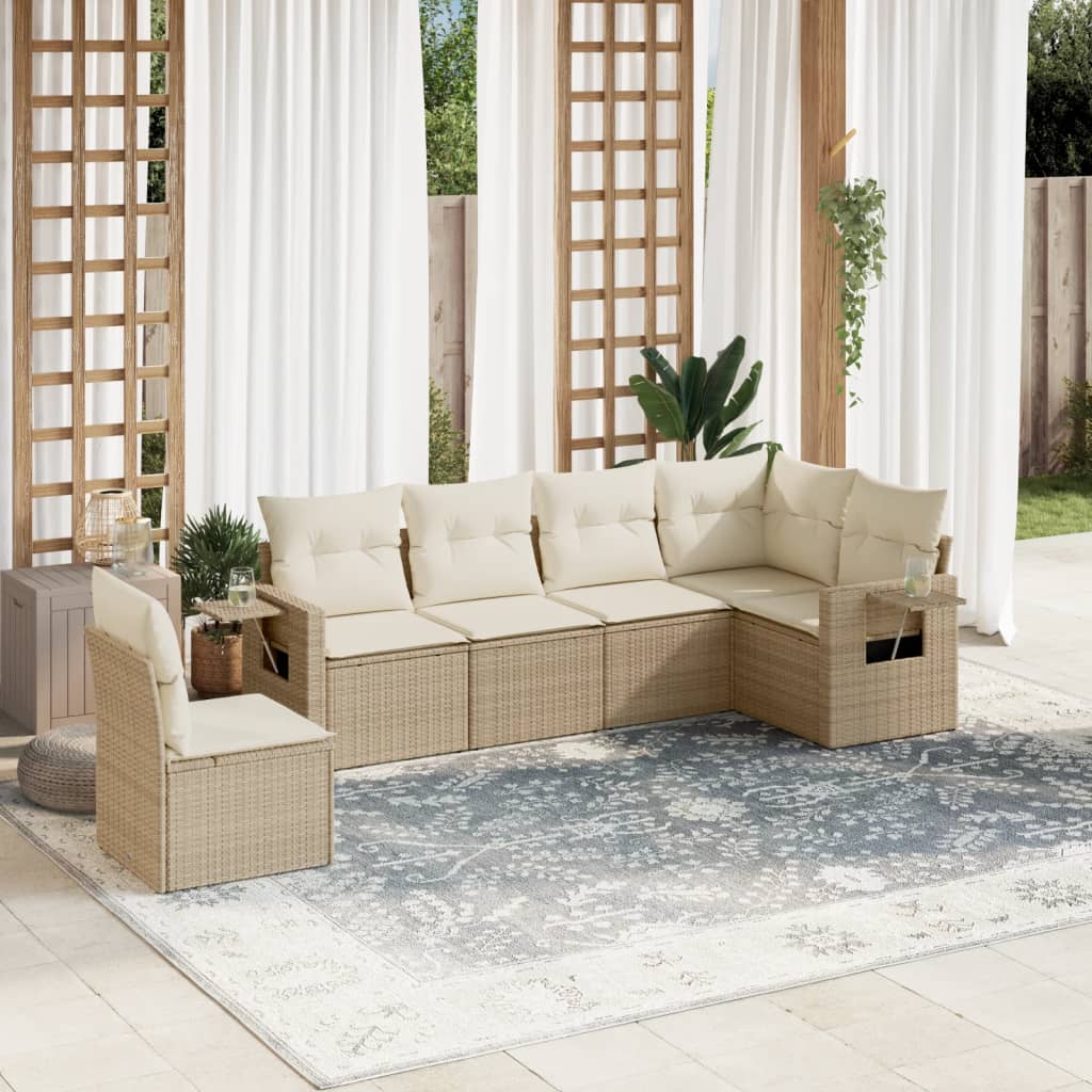 vidaXL 6-delige Loungeset met kussens poly rattan zwart
