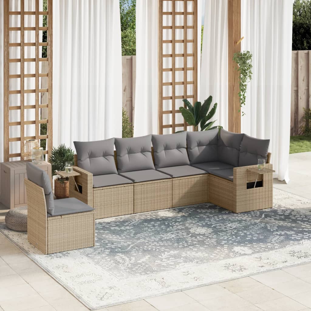 vidaXL 6-delige Loungeset met kussens poly rattan zwart