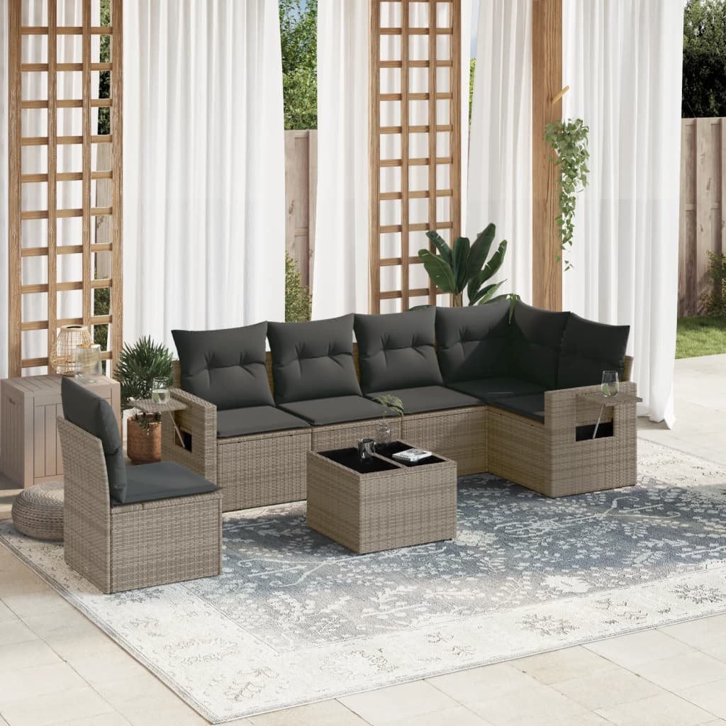 vidaXL 6-delige Loungeset met kussens poly rattan zwart