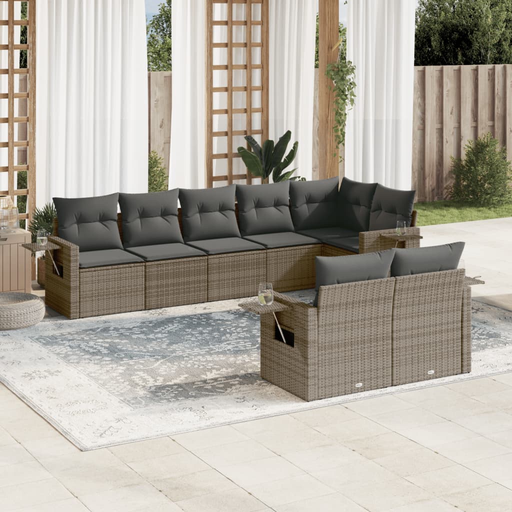 vidaXL 8-delige Loungeset met kussens poly rattan zwart