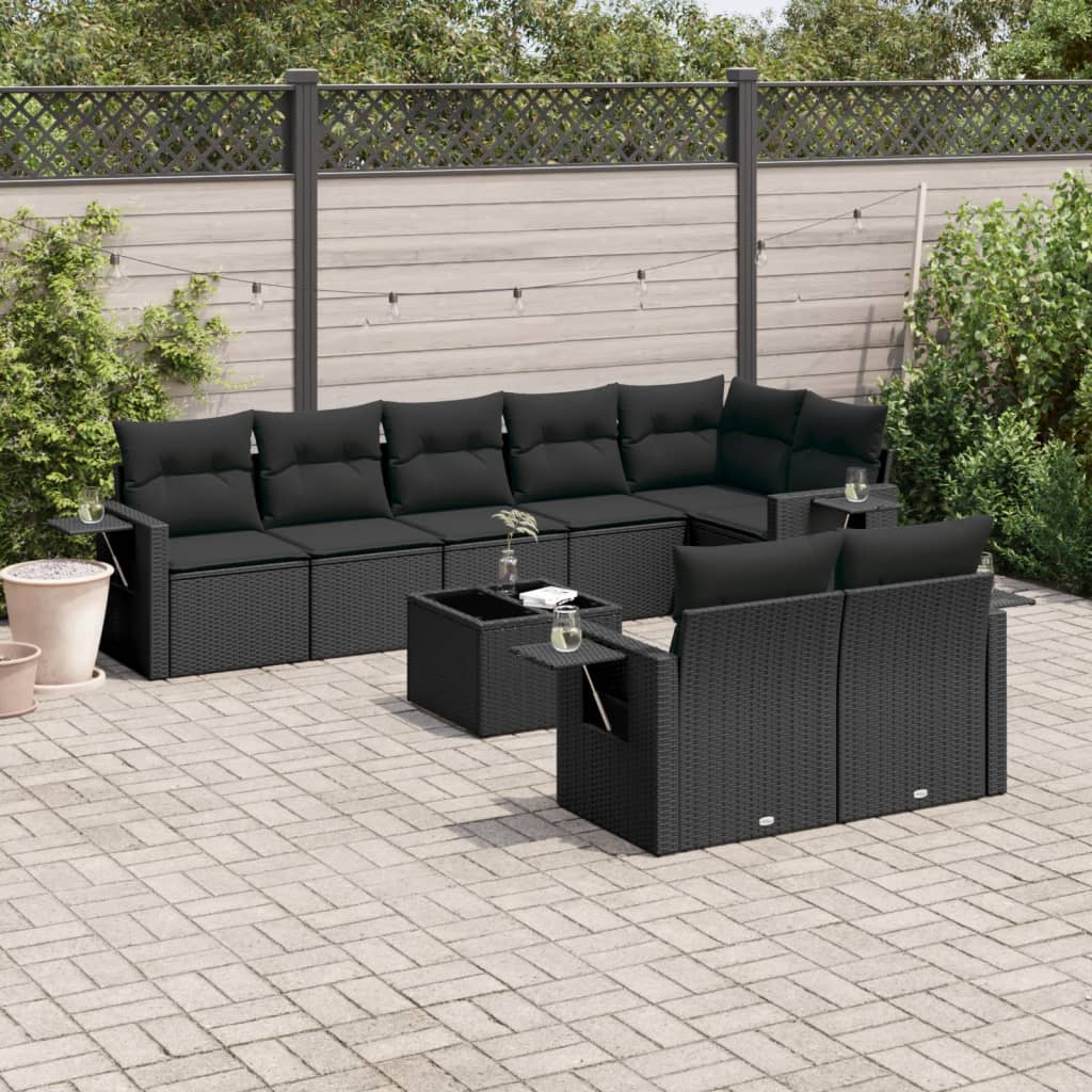vidaXL 8-delige Loungeset met kussens poly rattan zwart
