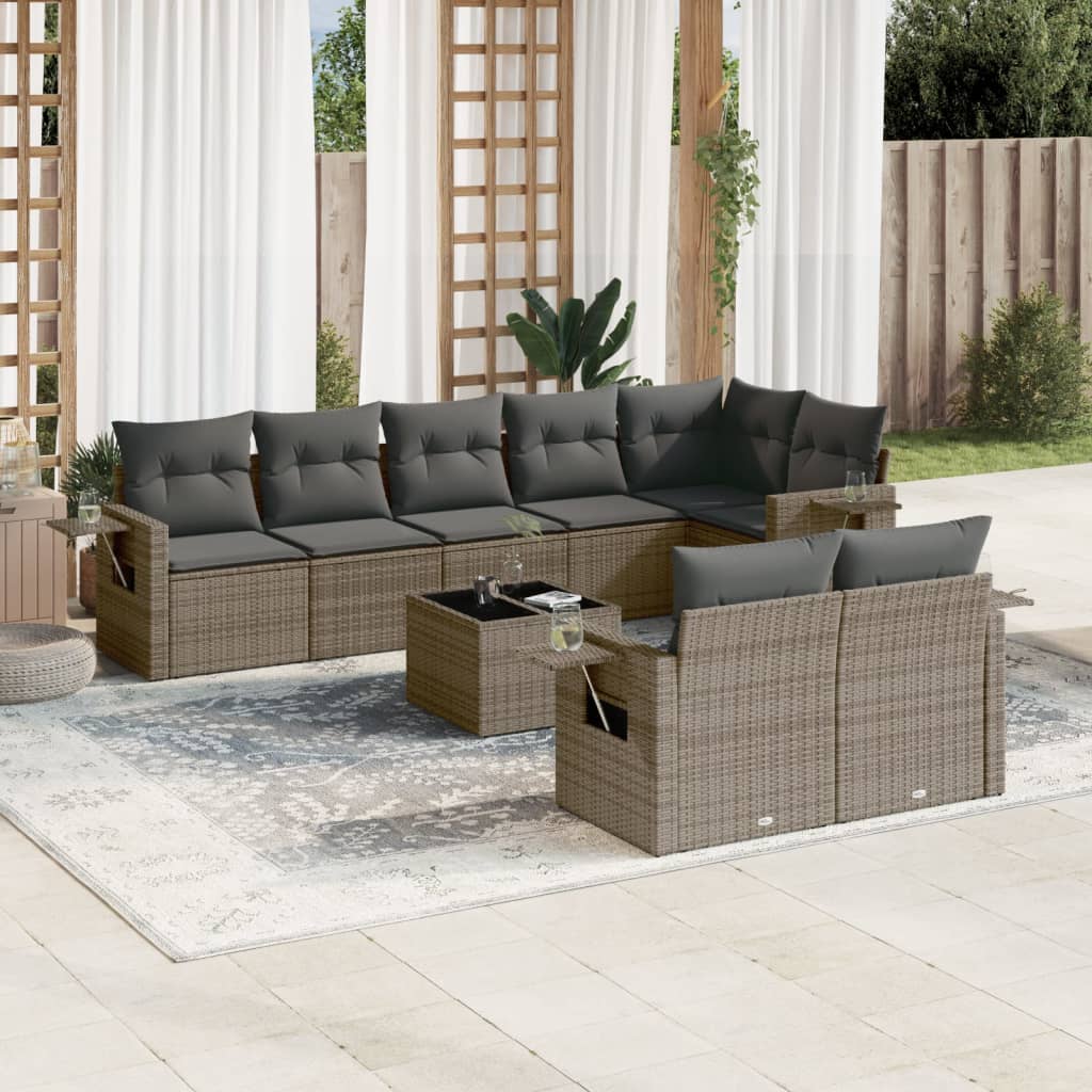 vidaXL 8-delige Loungeset met kussens poly rattan zwart