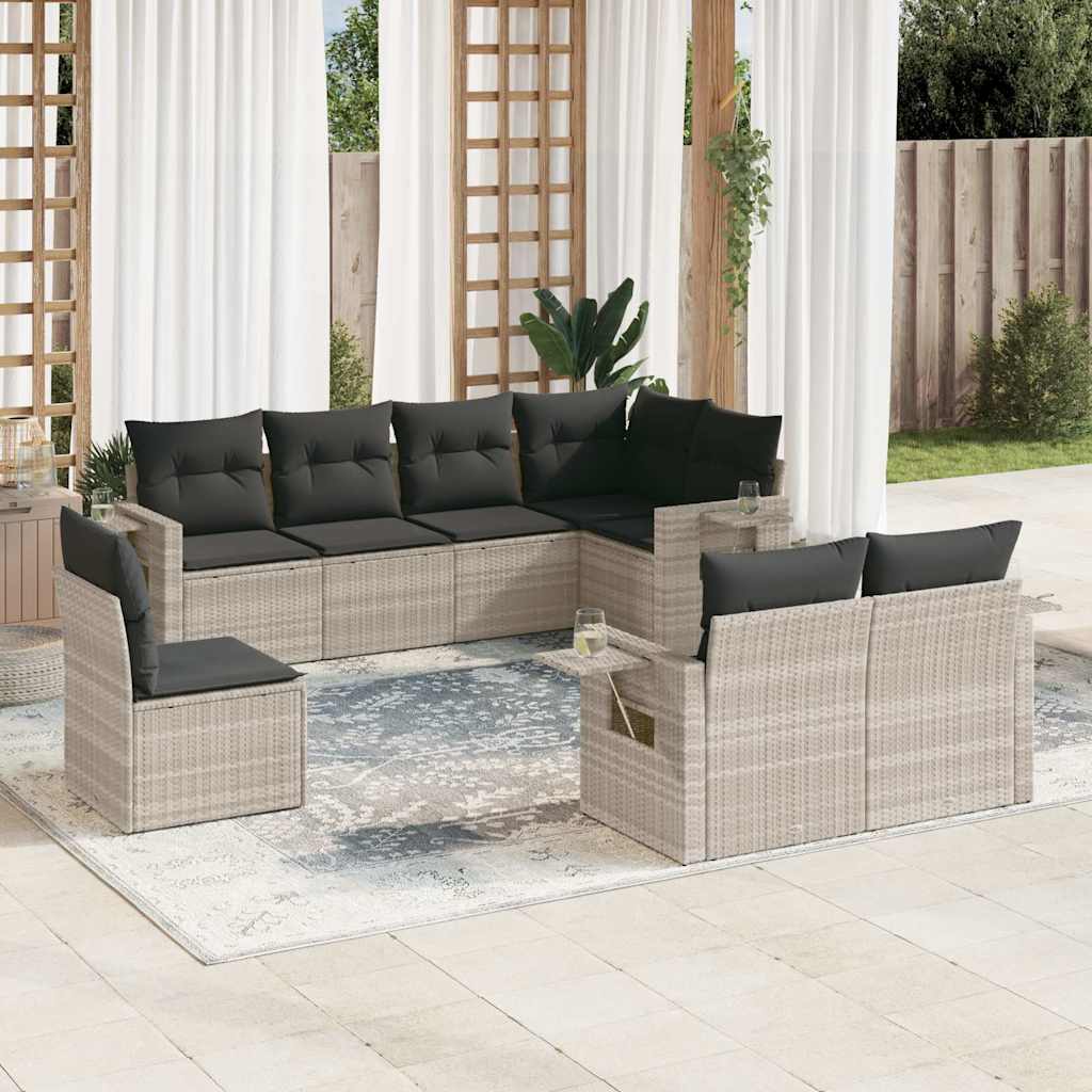 vidaXL 8-delige Loungeset met kussens poly rattan zwart