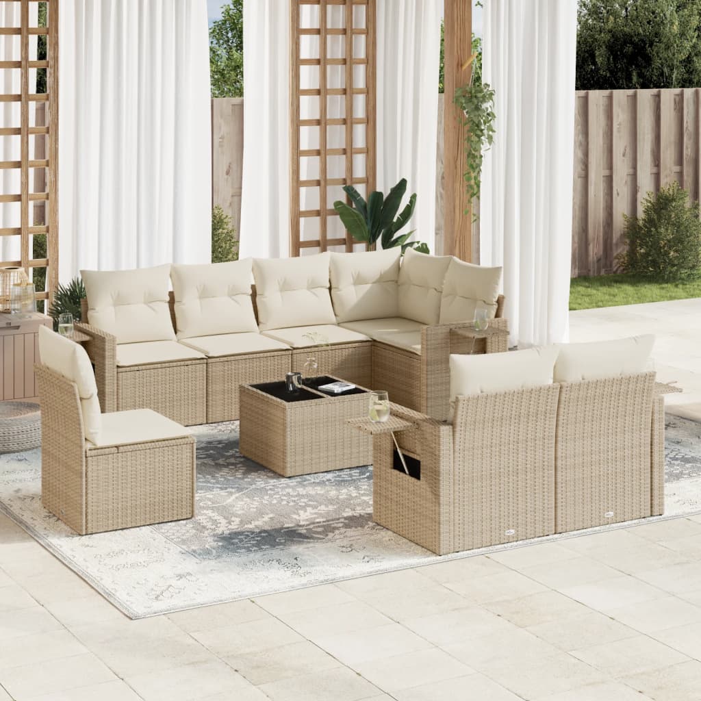 vidaXL 8-delige Loungeset met kussens poly rattan zwart
