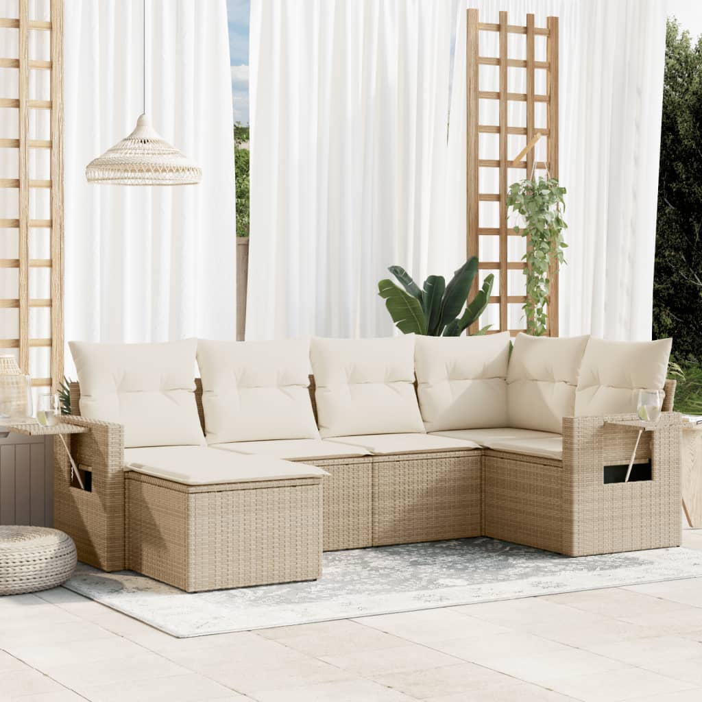 vidaXL 6-delige Loungeset met kussens poly rattan zwart