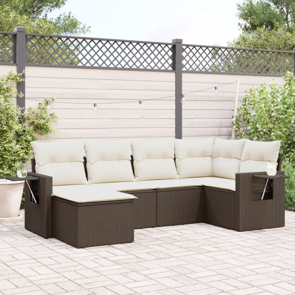 vidaXL 6-delige Loungeset met kussens poly rattan zwart