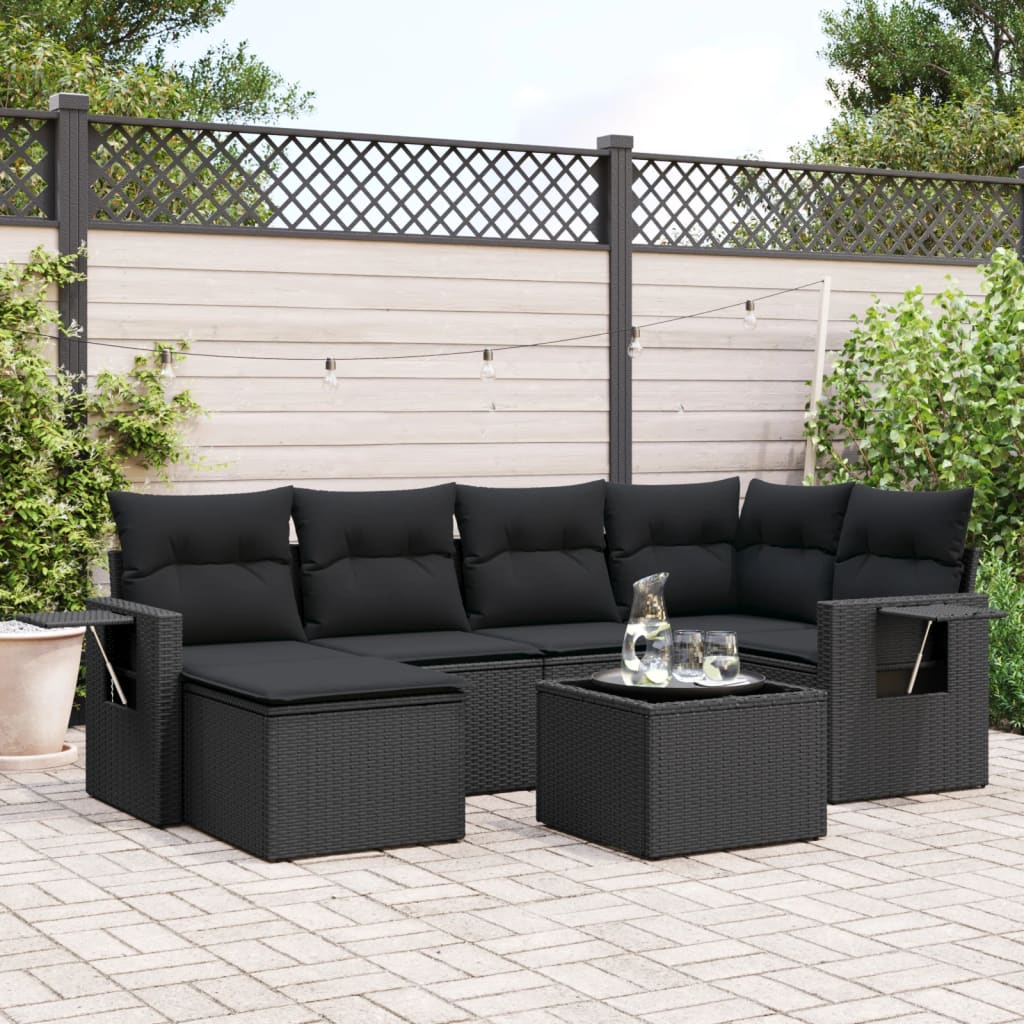 vidaXL 6-delige Loungeset met kussens poly rattan zwart