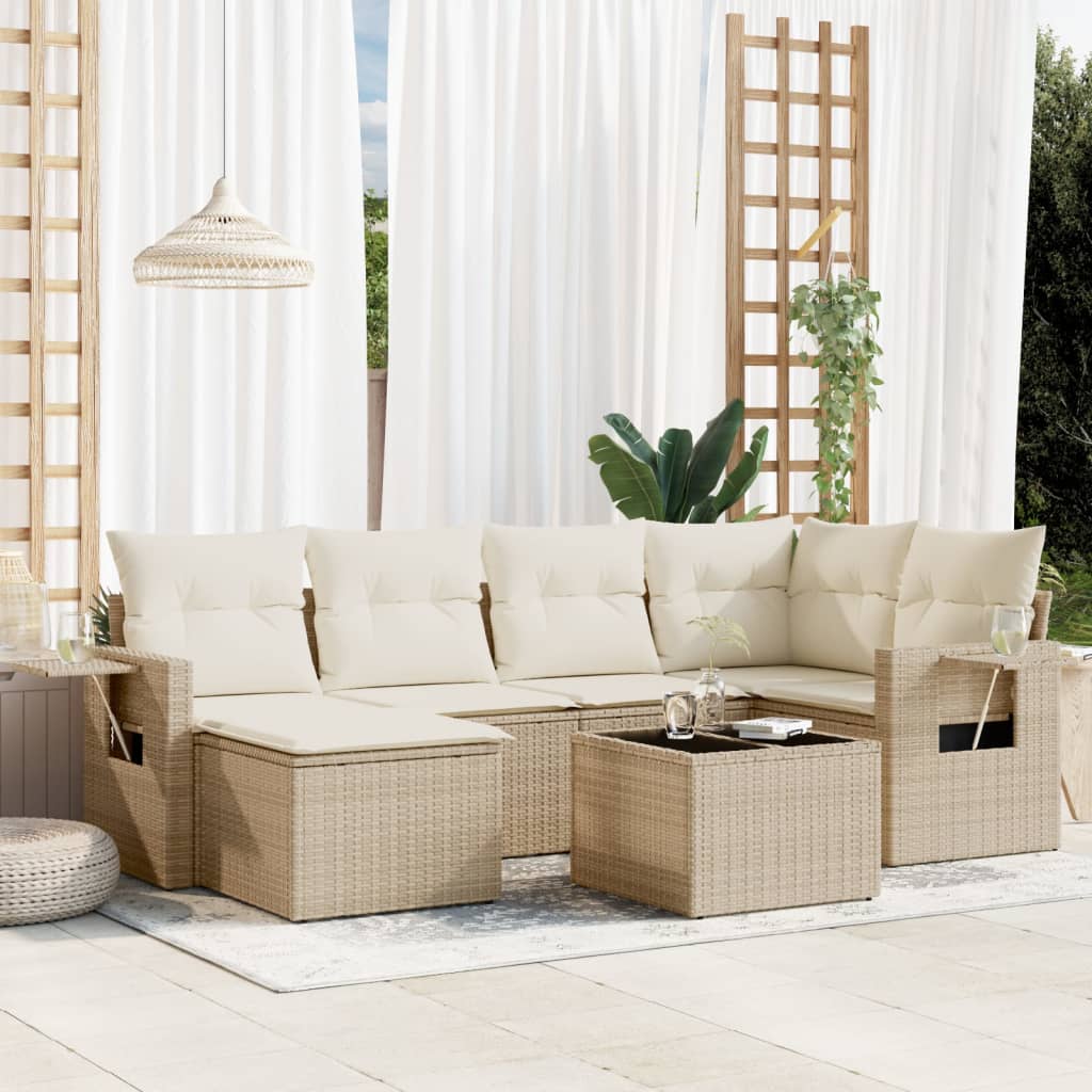 vidaXL 6-delige Loungeset met kussens poly rattan zwart