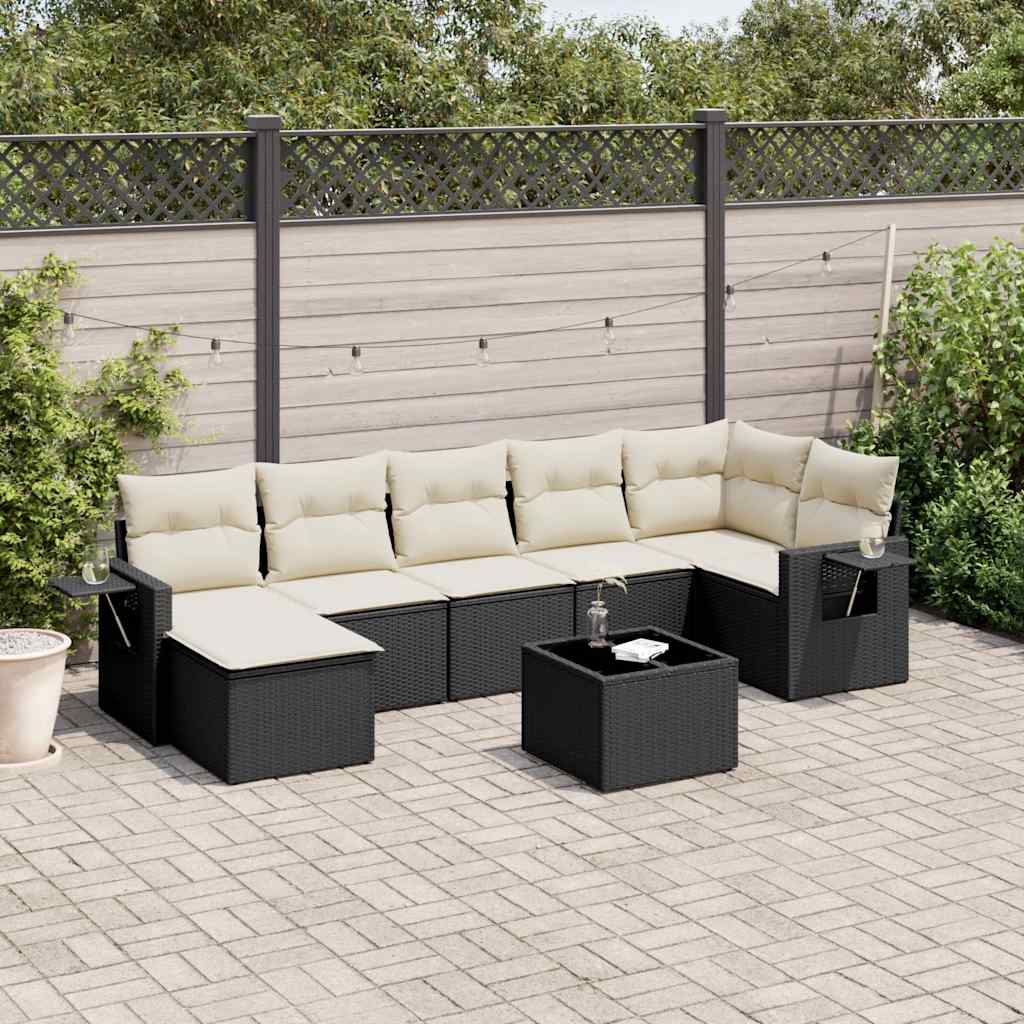 vidaXL 7-delige Loungeset met kussens poly rattan zwart