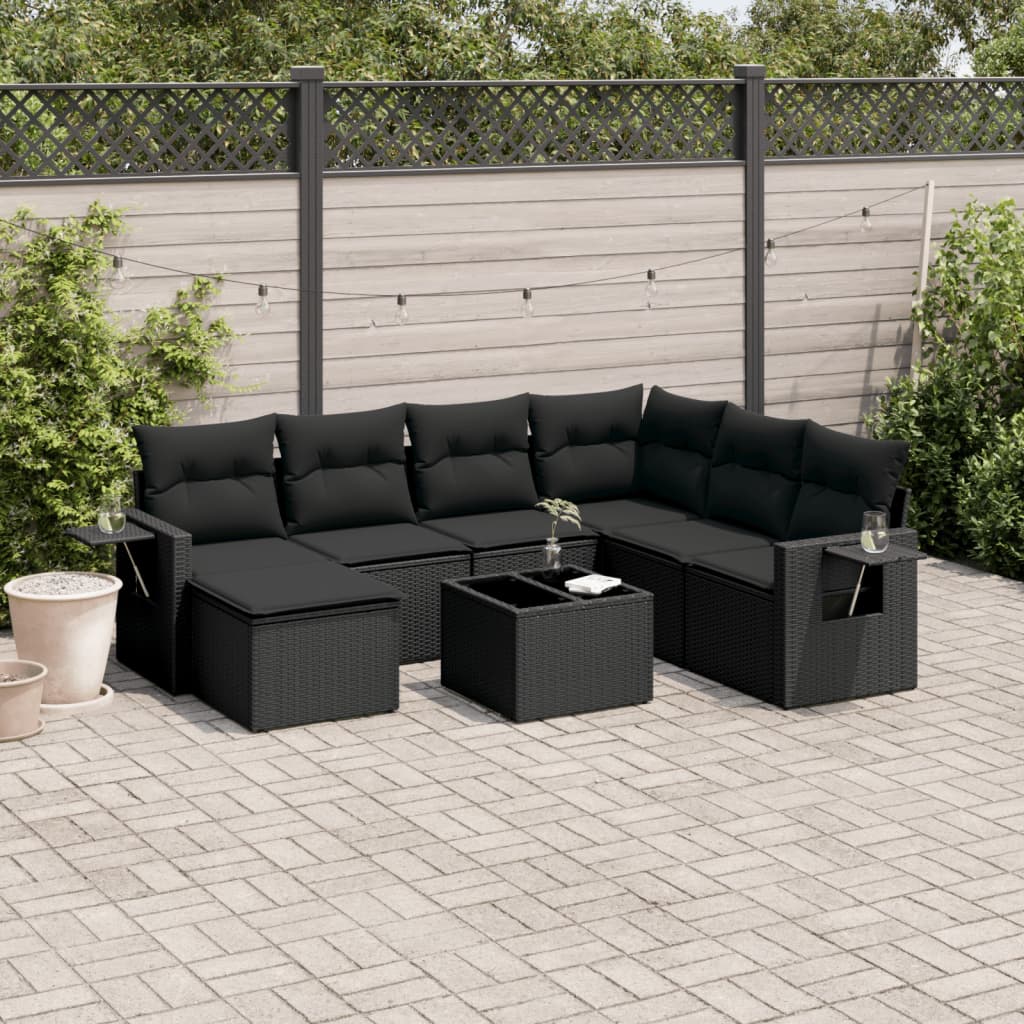 vidaXL 7-delige Loungeset met kussens poly rattan zwart