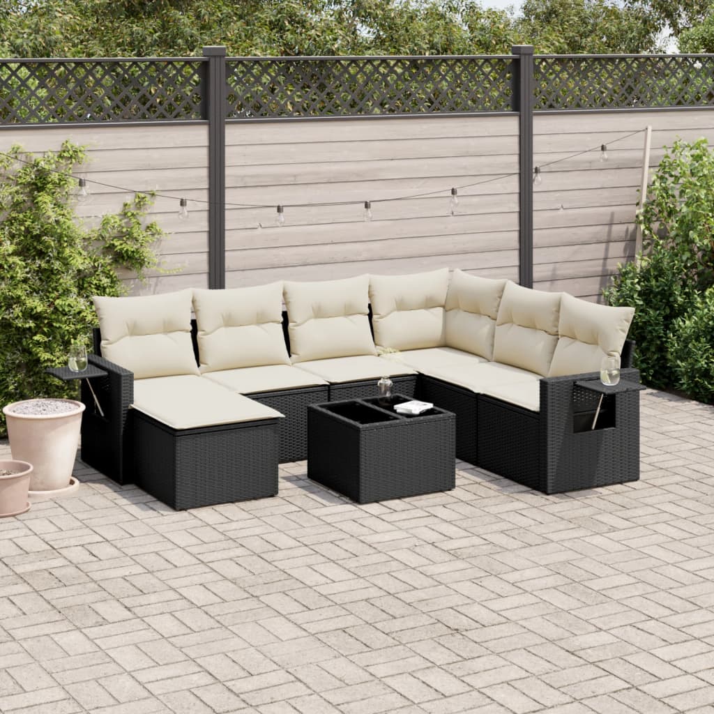 vidaXL 7-delige Loungeset met kussens poly rattan zwart