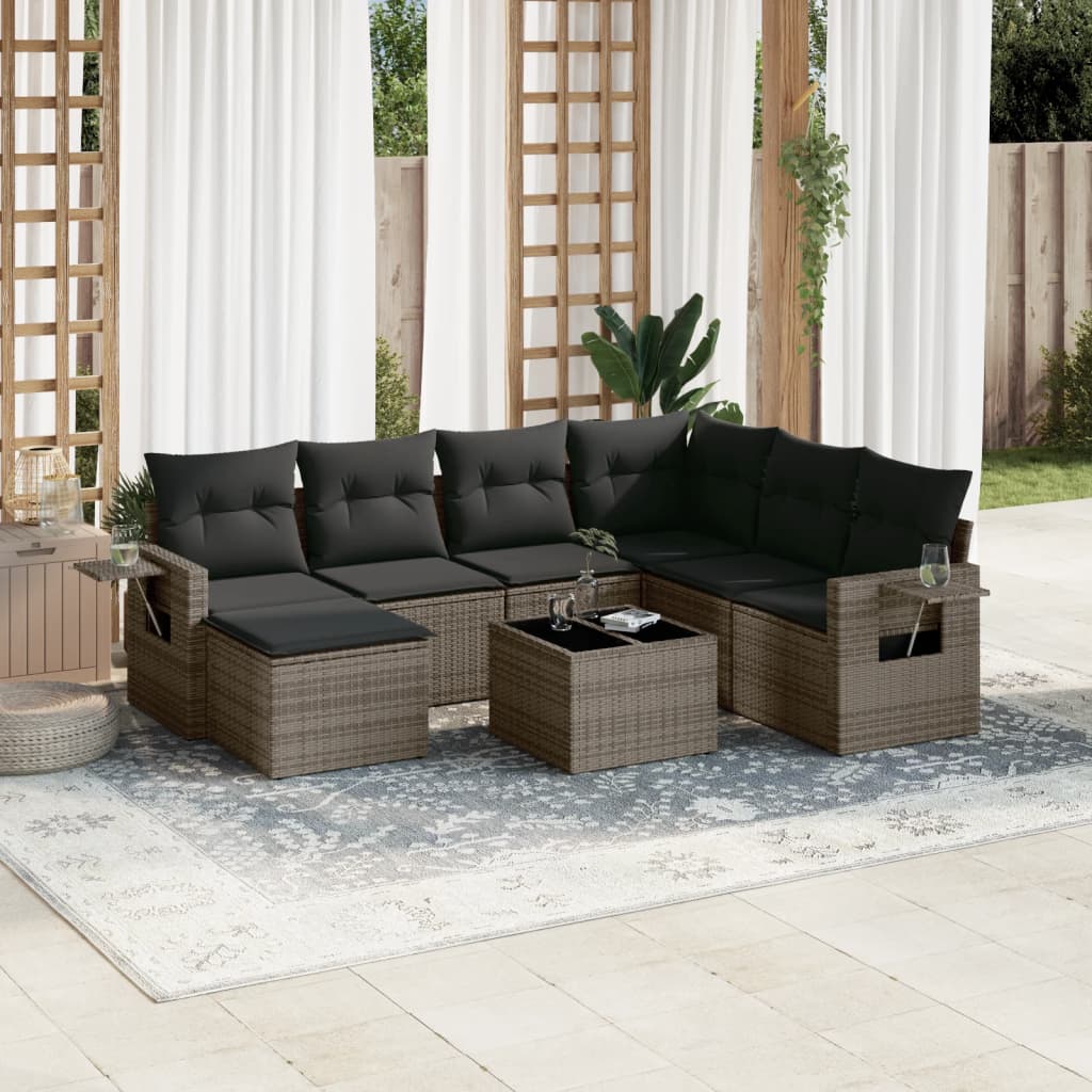 vidaXL 7-delige Loungeset met kussens poly rattan zwart