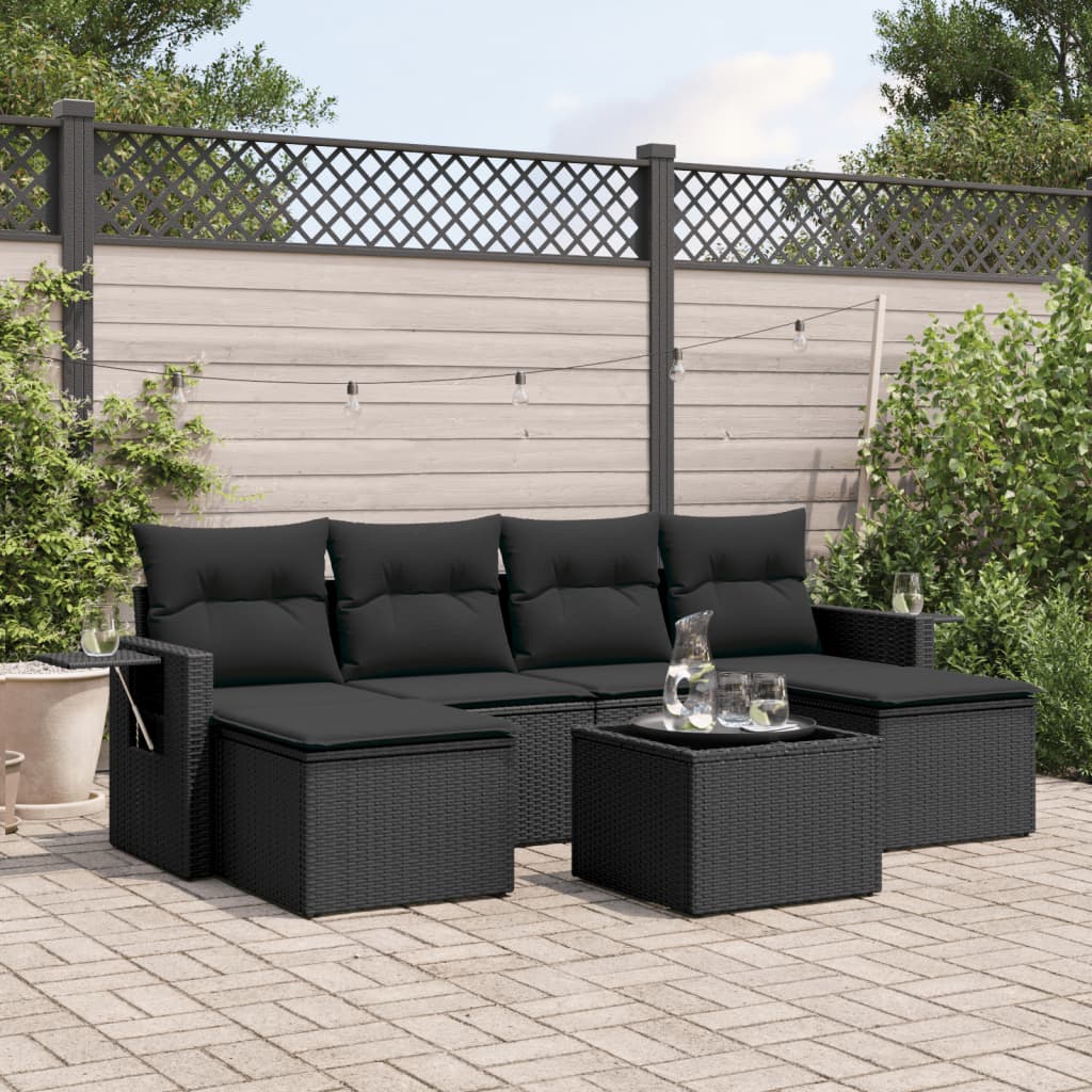 vidaXL 6-delige Loungeset met kussens poly rattan zwart