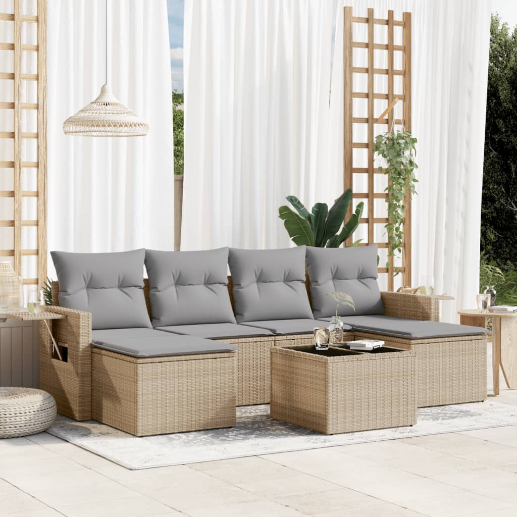vidaXL 6-delige Loungeset met kussens poly rattan zwart