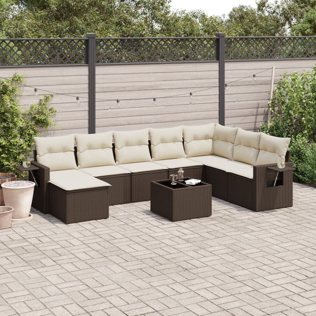 vidaXL 8-delige Loungeset met kussens poly rattan zwart
