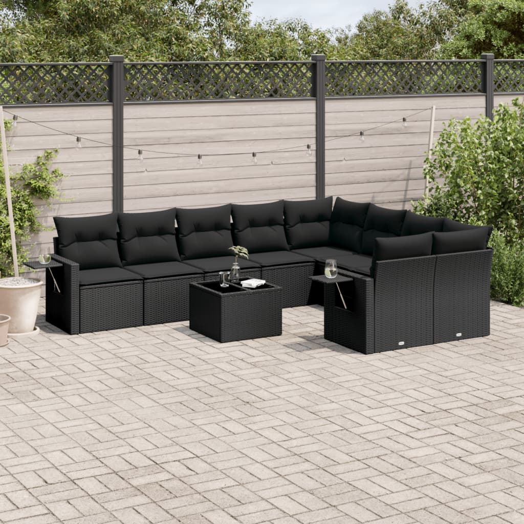 vidaXL 9-delige Loungeset met kussens poly rattan zwart