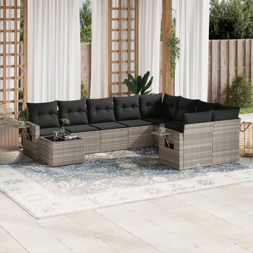 vidaXL 10-delige Loungeset met kussens poly rattan zwart
