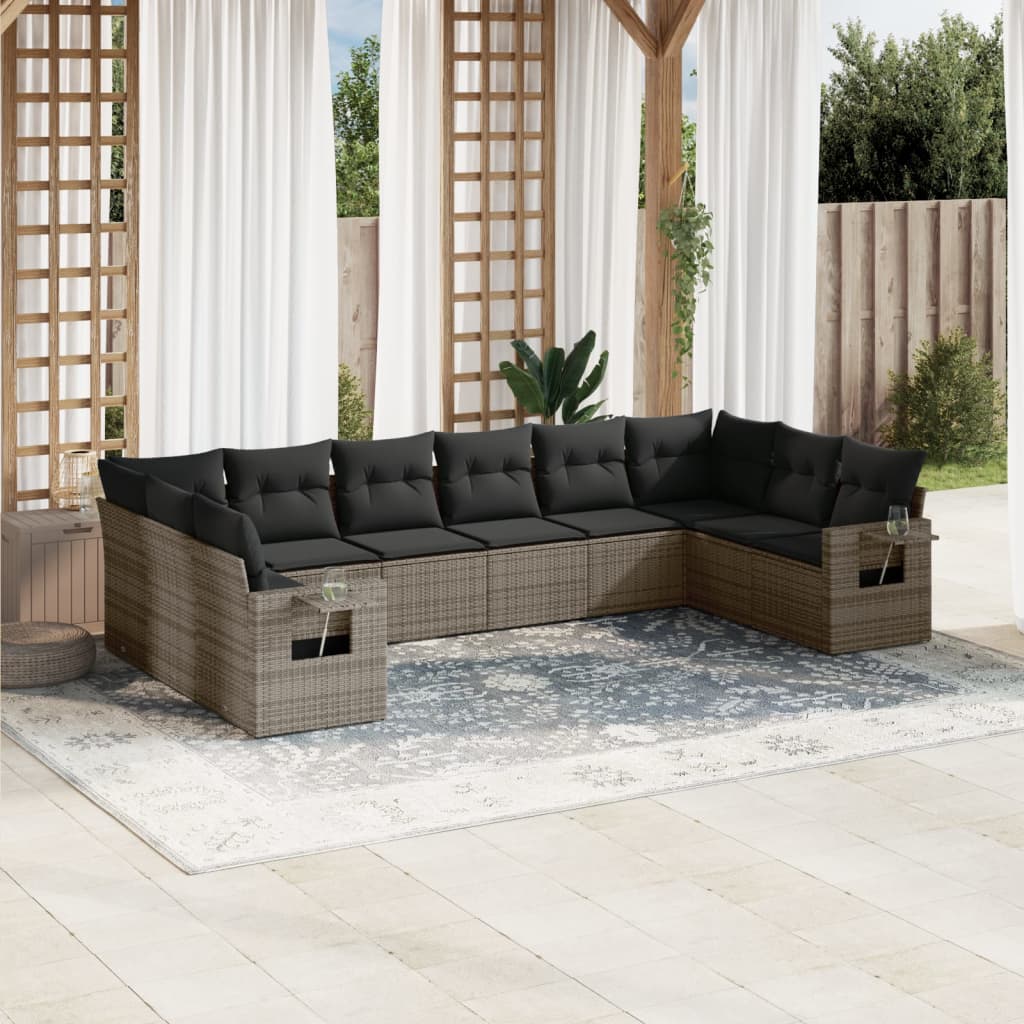 vidaXL 10-delige Loungeset met kussens poly rattan zwart