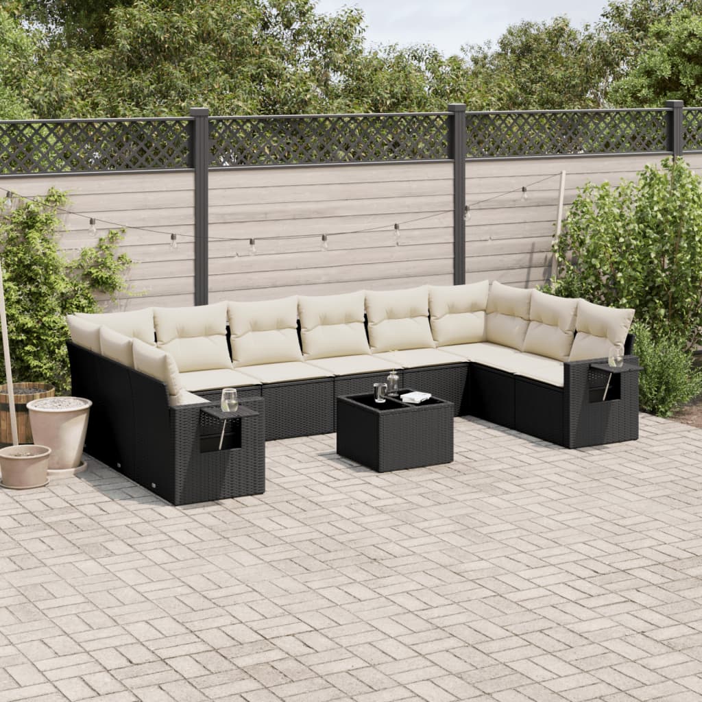 vidaXL 10-delige Loungeset met kussens poly rattan zwart