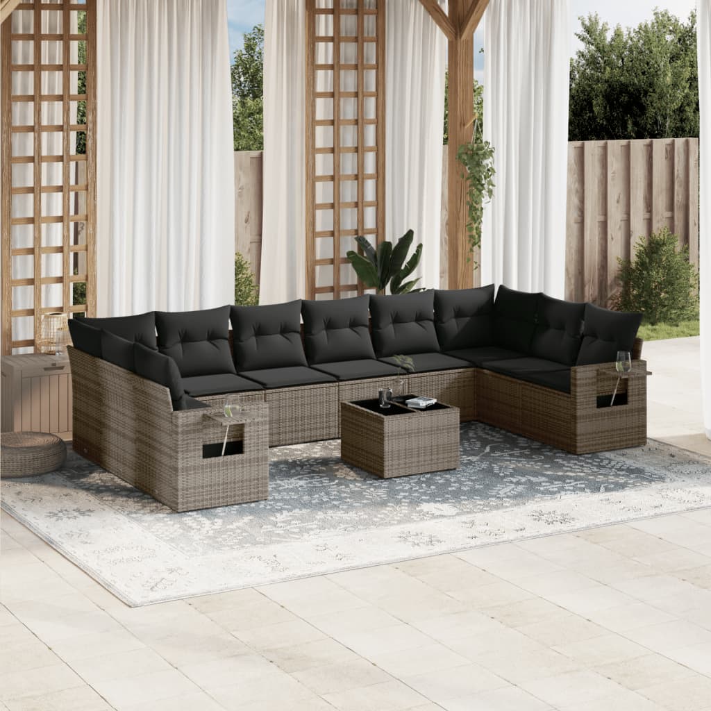 vidaXL 10-delige Loungeset met kussens poly rattan zwart