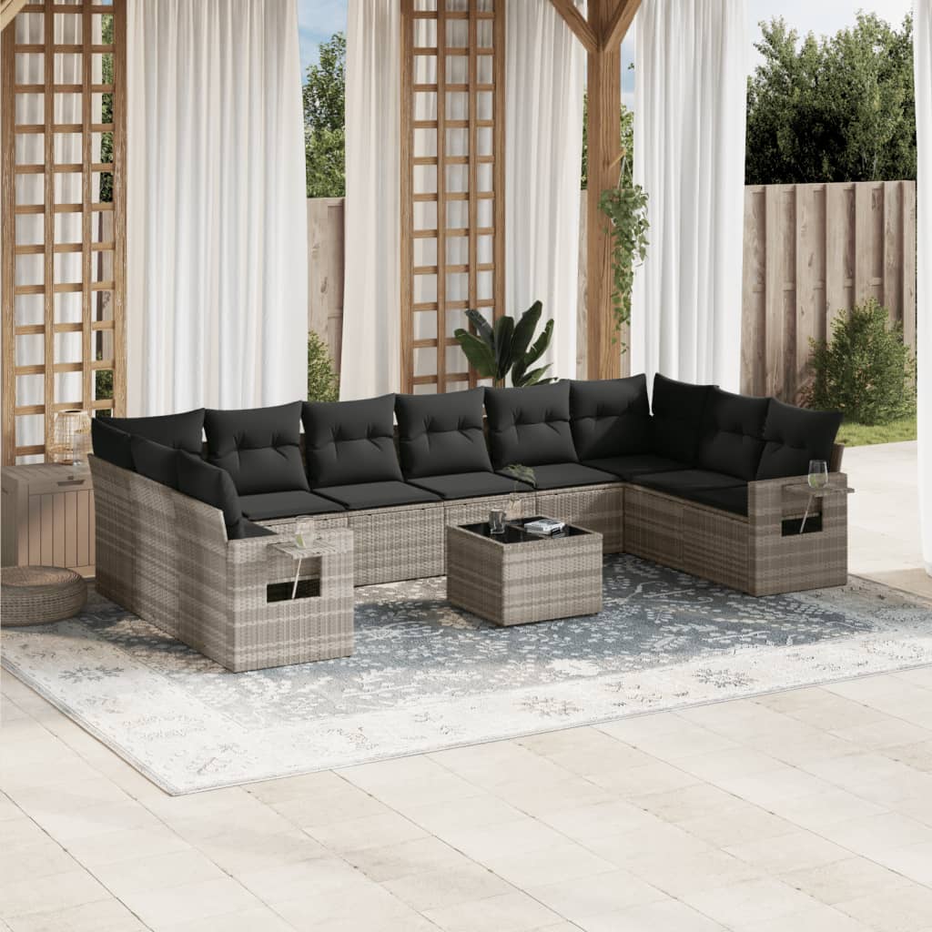vidaXL 10-delige Loungeset met kussens poly rattan zwart
