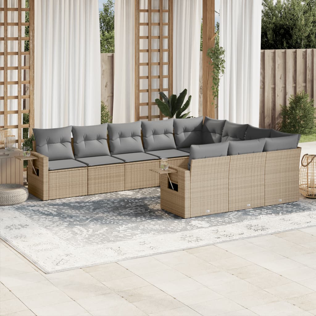 vidaXL 10-delige Loungeset met kussens poly rattan zwart