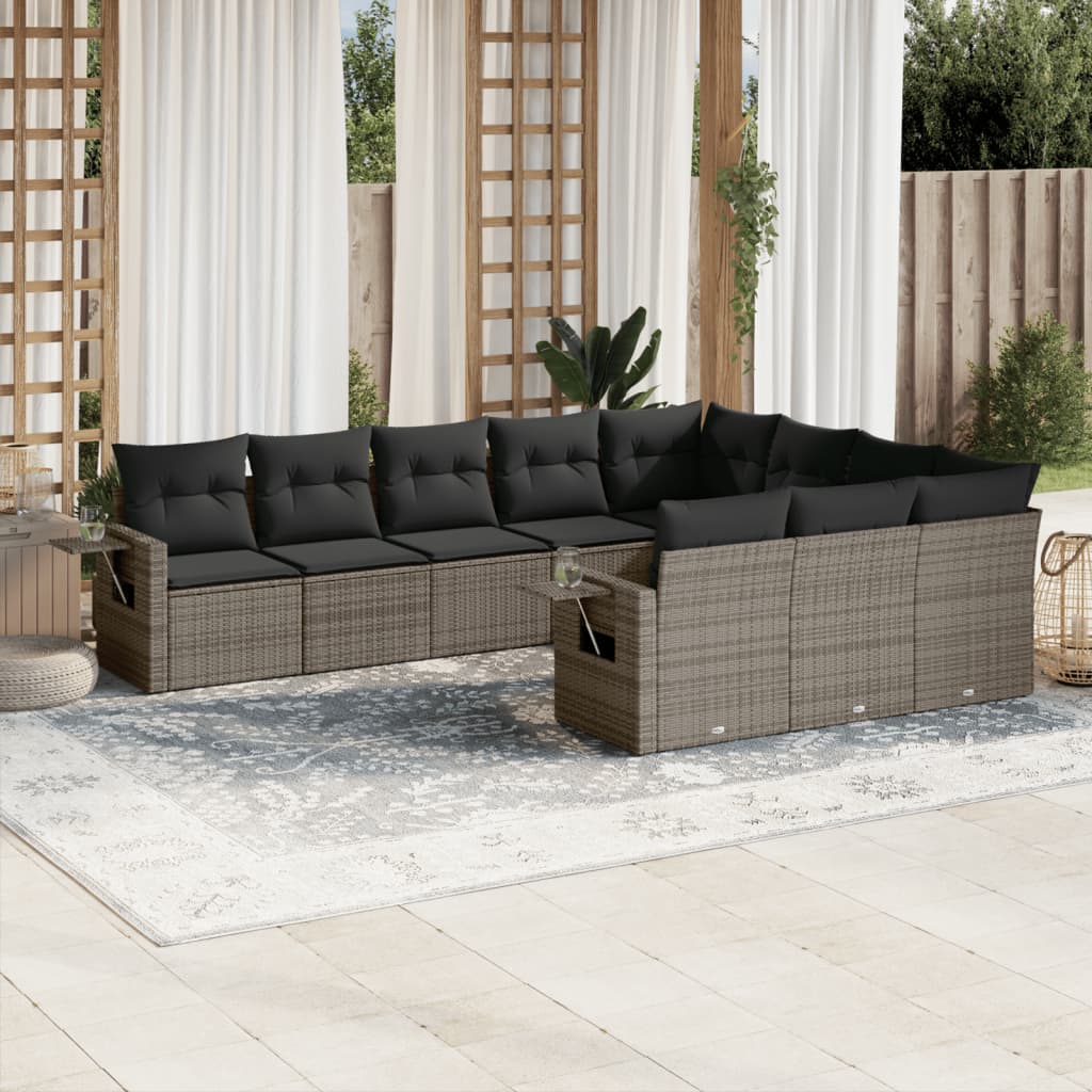 vidaXL 10-delige Loungeset met kussens poly rattan zwart