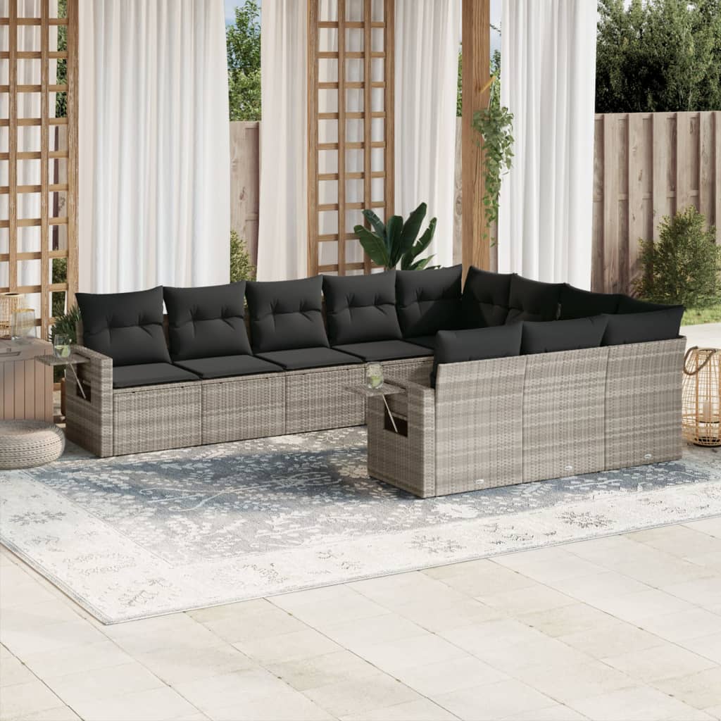 vidaXL 10-delige Loungeset met kussens poly rattan zwart