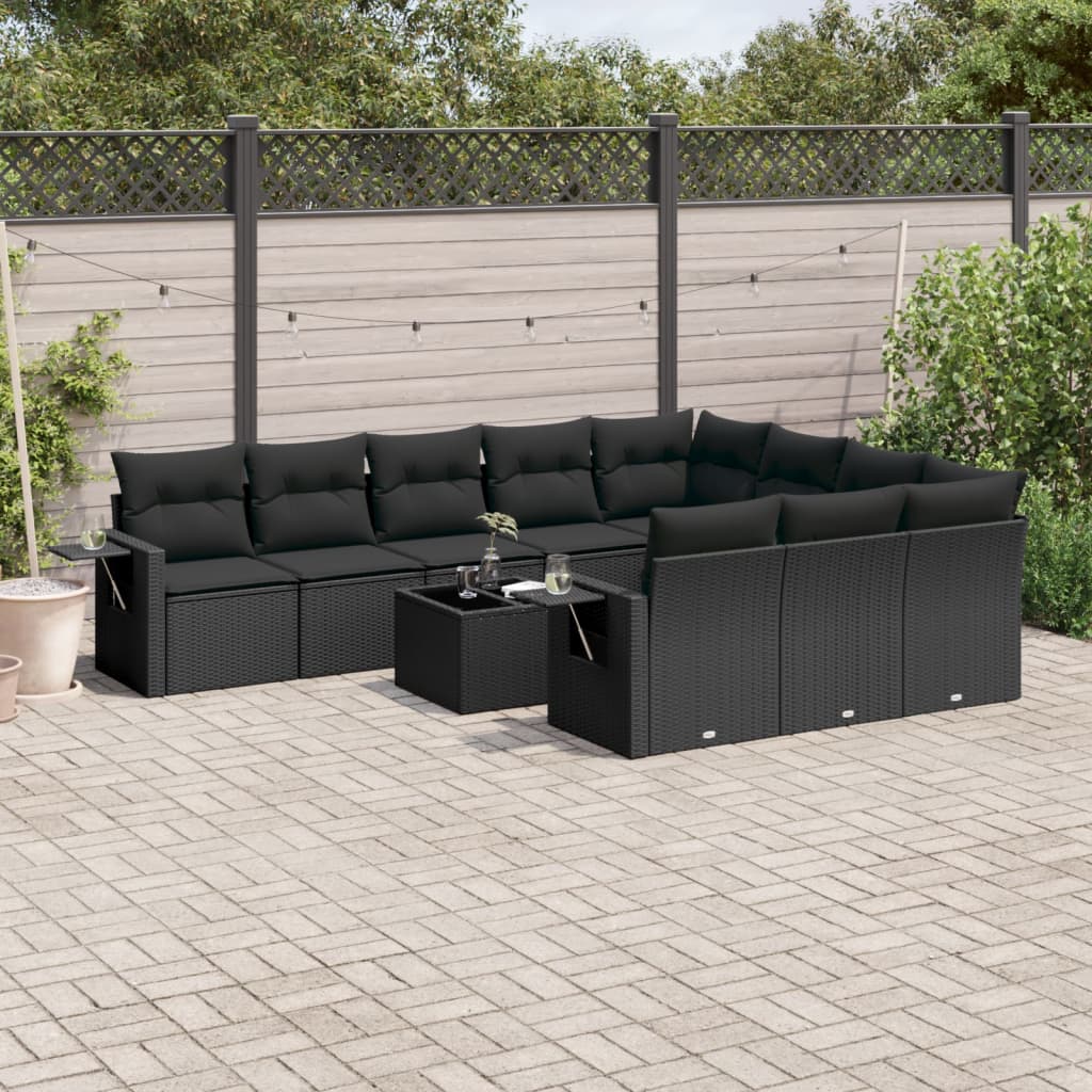 vidaXL 10-delige Loungeset met kussens poly rattan zwart