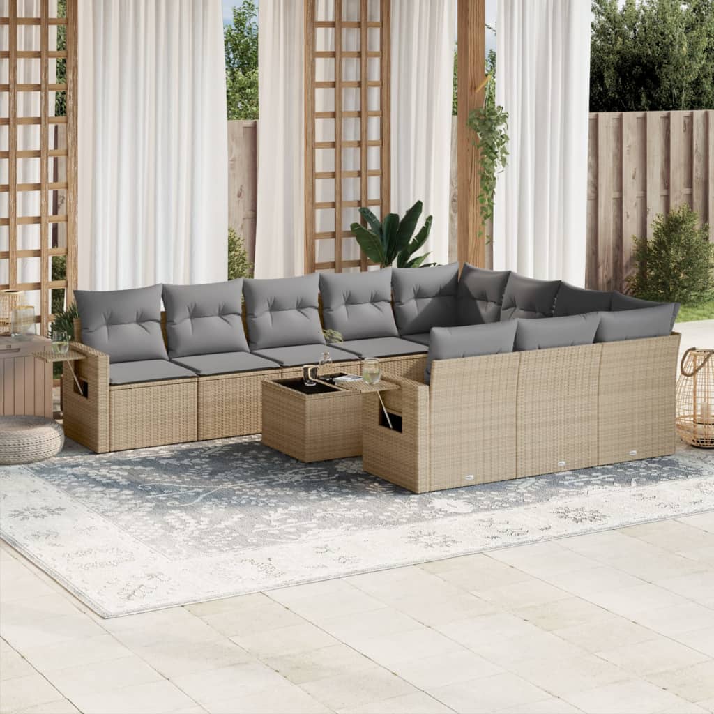 vidaXL 10-delige Loungeset met kussens poly rattan zwart