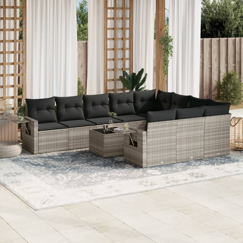vidaXL 10-delige Loungeset met kussens poly rattan zwart