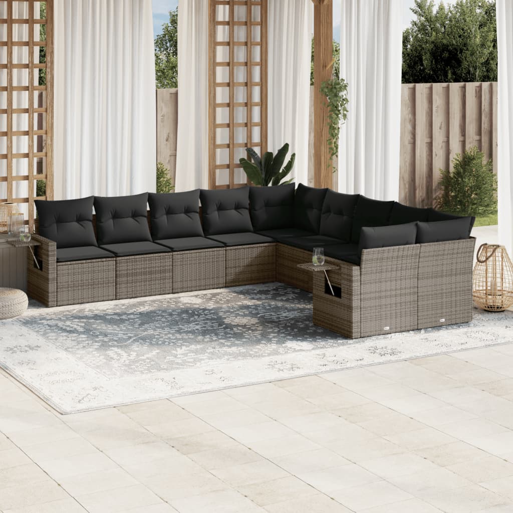 vidaXL 10-delige Loungeset met kussens poly rattan zwart