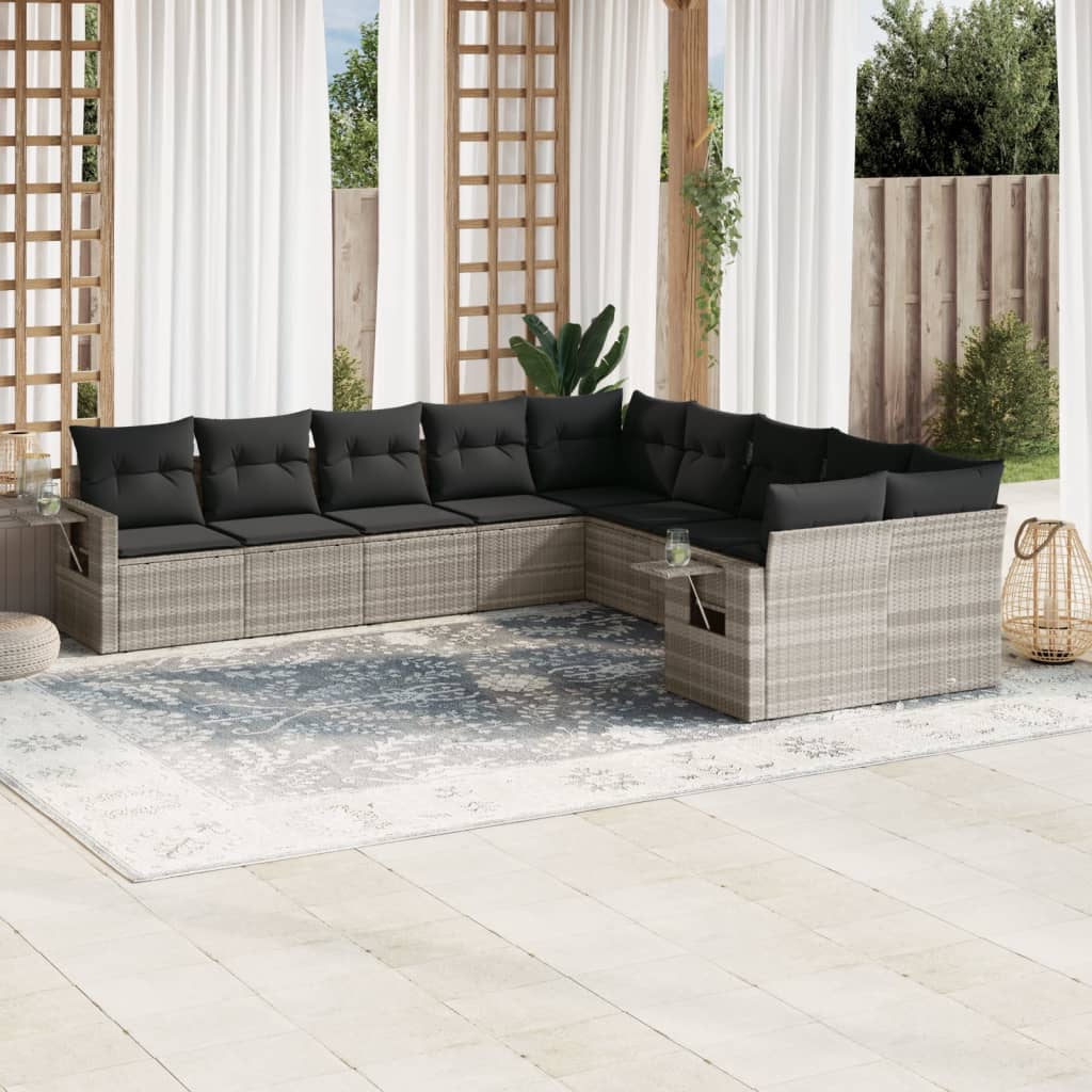 vidaXL 10-delige Loungeset met kussens poly rattan zwart