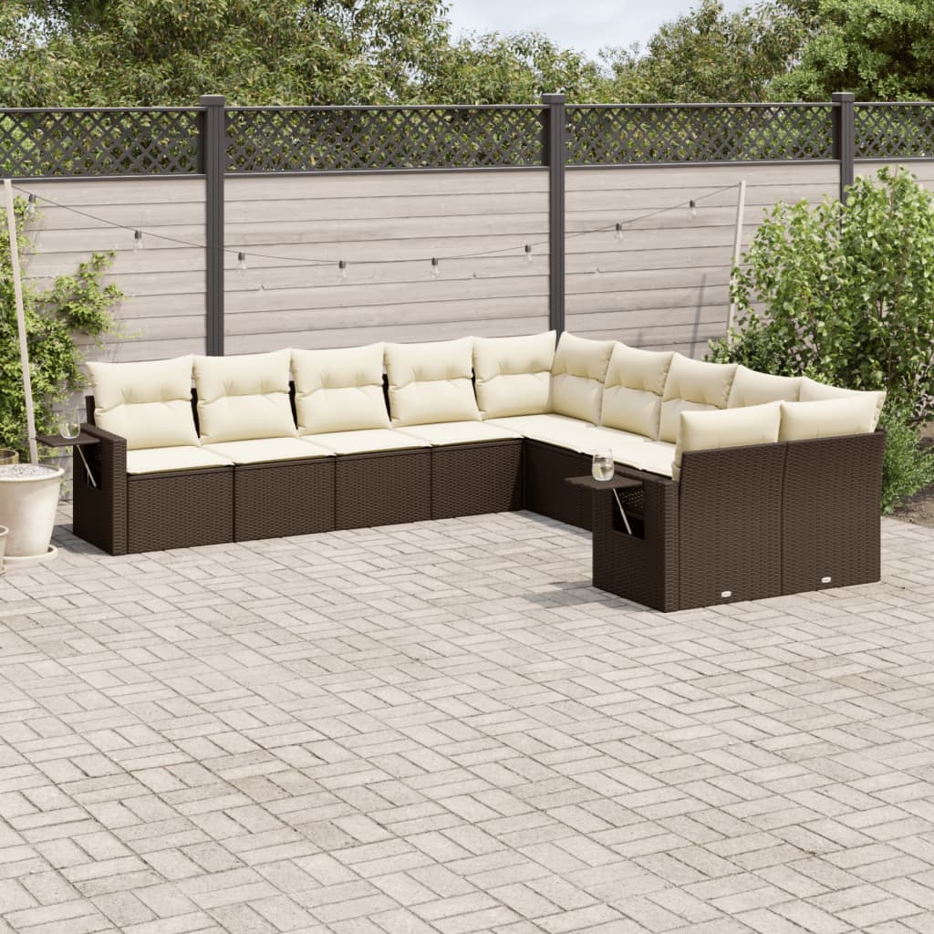 vidaXL 10-delige Loungeset met kussens poly rattan zwart