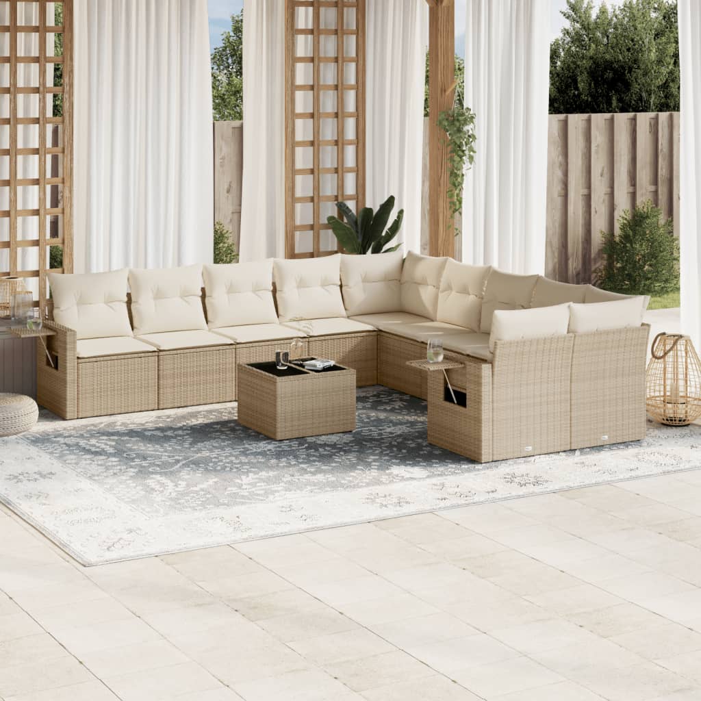 vidaXL 10-delige Loungeset met kussens poly rattan zwart