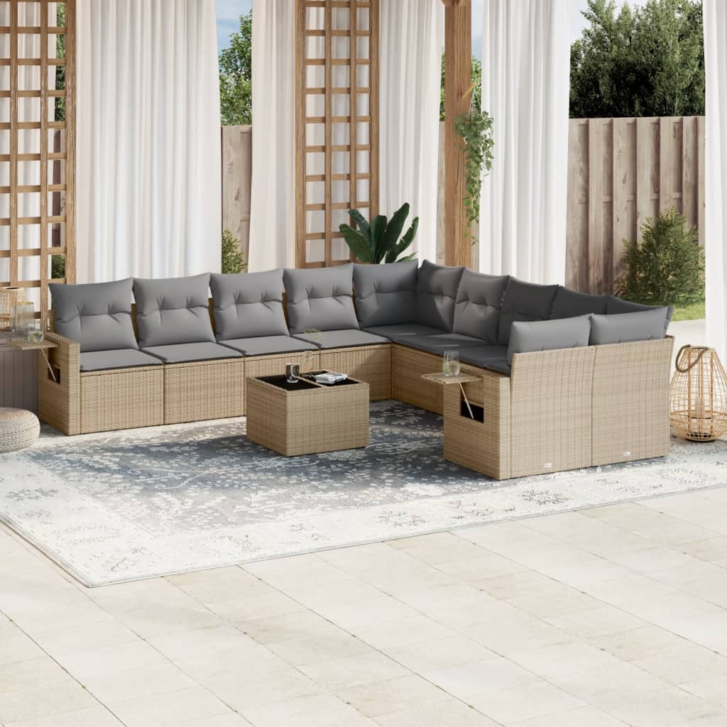 vidaXL 10-delige Loungeset met kussens poly rattan zwart