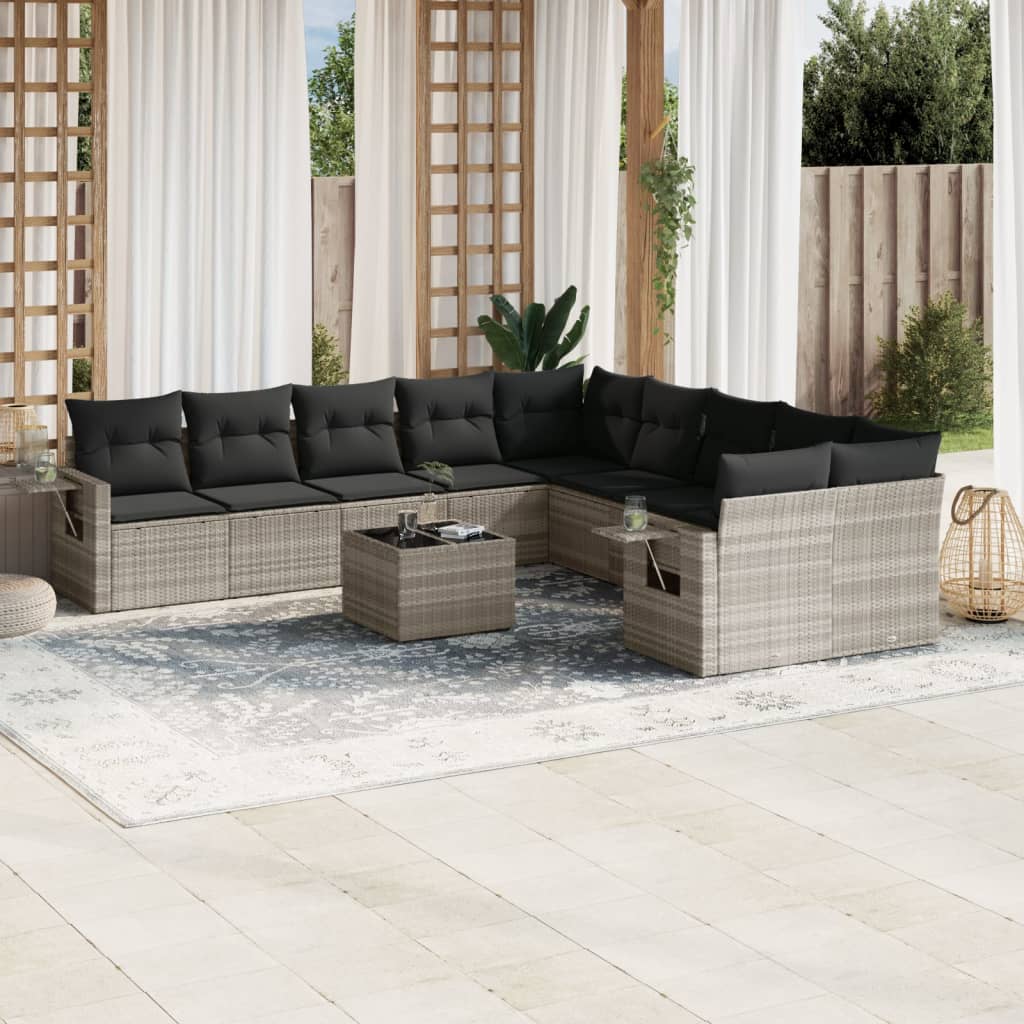 vidaXL 10-delige Loungeset met kussens poly rattan zwart