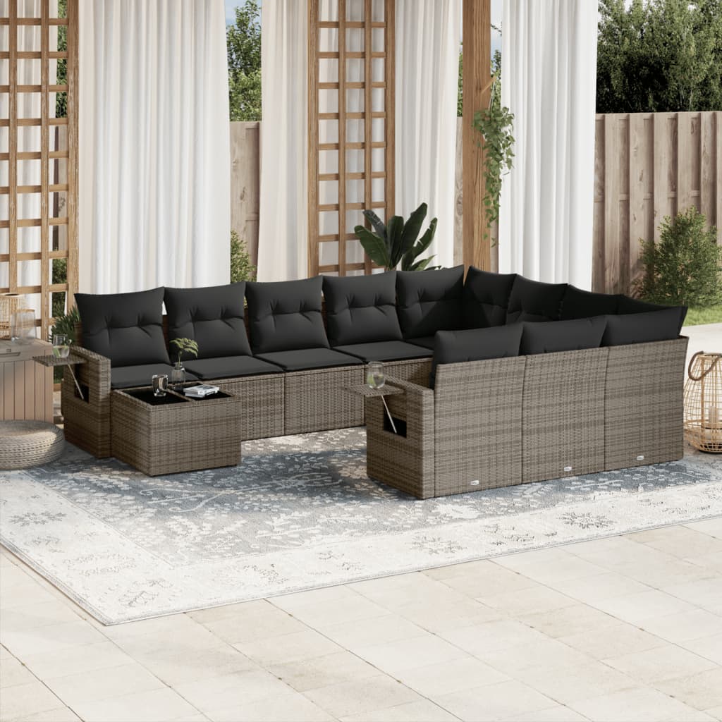 vidaXL 11-delige Loungeset met kussens poly rattan zwart