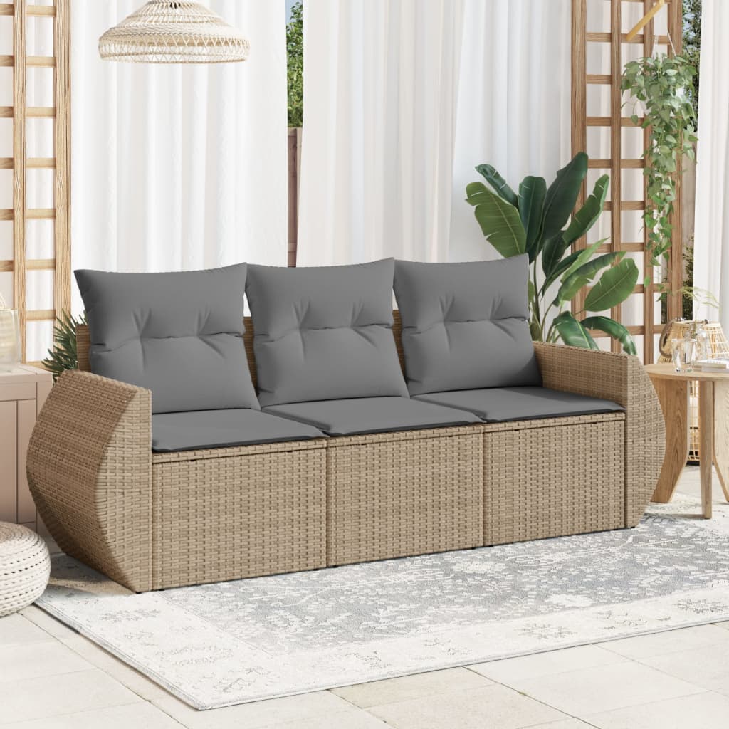 vidaXL 3-delige Loungeset met kussens poly rattan zwart